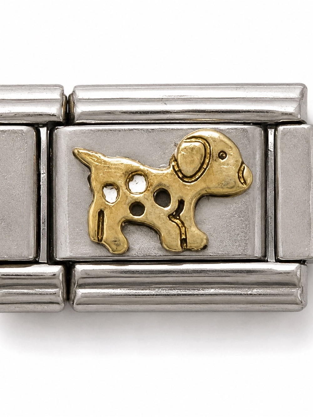 Spotted black white gold dog Dalmatian Stainless Steel Italian Charm vintage